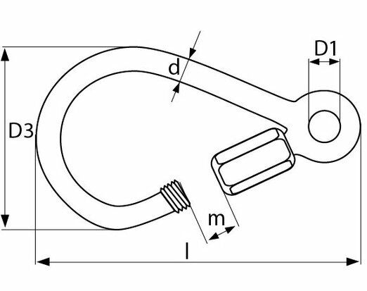 Karabijnhaak 107 mm zwart verzinkt met schroef en oog