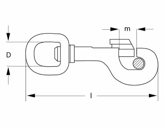 Musketon messing rechte wervel 13 mm