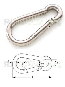 Karabijnhaak 90 x 09 mm rvs