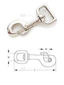 Karabinerhaken mit rechteckigem Wirbel - Länge 79 mm - vernickelt