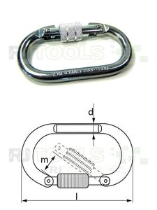 Sicherheitskarabinerhaken mit Schraubsicherung - Länge 108 mm - verzinkt