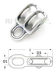 Doppelte Blockseilrolle mit festem Auge - Rollenbreite 15 mm - verzinkt