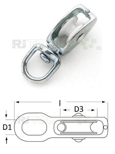 Blockseilrolle mit drehbarem Wirbel - Rollenbreite 15 mm - verzinkt