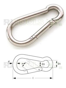 Karabijnhaak 60 x 06 mm rvs