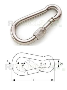 Karabinerhaken mit Schraubsicherung - Länge 120 mm - Edelstahl