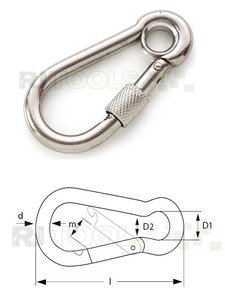 Karabinerhaken mit Schraubsicherung und Ring - Länge 80 mm - Edelstahl