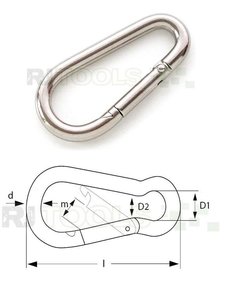 Karabinerhaken eiförmig - Länge 80 mm - Edelstahl