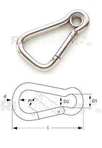 Karabinerhaken birnenförmig mit Kausche - Länge 60 mm - Edelstahl