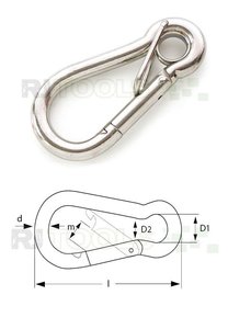 Karabijnhaak 100 x 10 mm rvs met ring en zekering