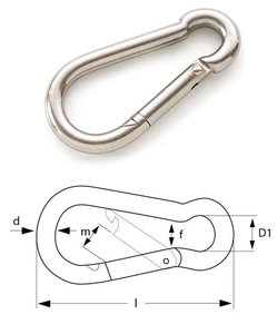 Karabinerhaken - Länge 50 mm- Edelstahl rostfrei